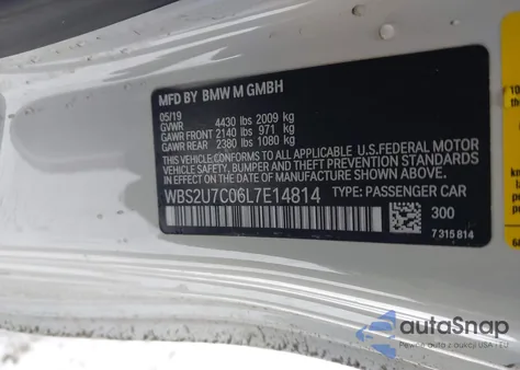 2020 BMW M2 Competition from USA, damaged, VIN WBS2U7C06L7E14814